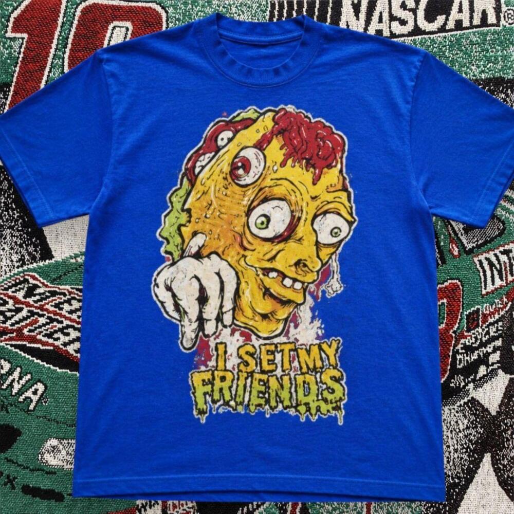 I Set My Friends Pizza Graphic Tee Royal Blue Unisex